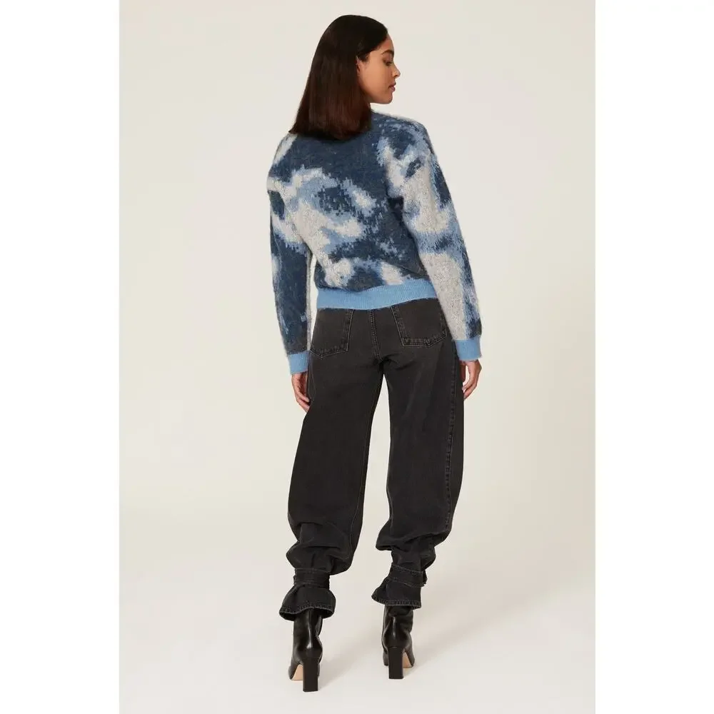 The Kooples Sz 1/Small Blue Green Colorblock Abstract Crewneck Wool Sweater